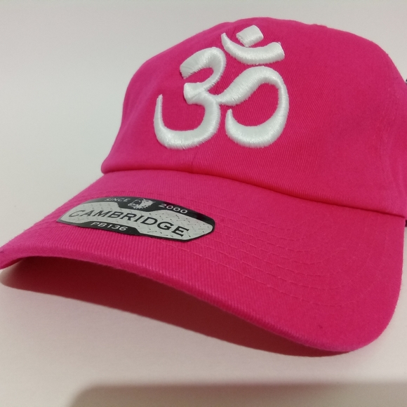 Om Aum Ohm Yoga Namaste Symbol 3D Embroidered Ball Cap Dad Hat Pink & White Hat - Picture 2 of 7